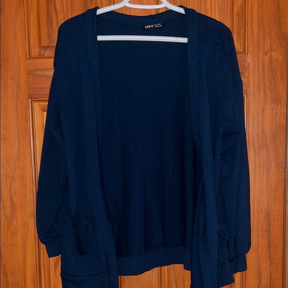 SHEIN Navy Open-Front Relaxed Cardigan with Pockets